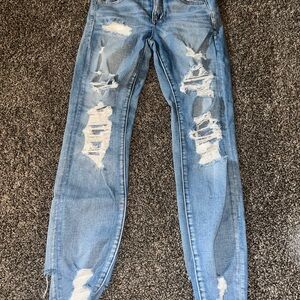 American Eagle Outfitters Blue Ripped Skinny Jeans